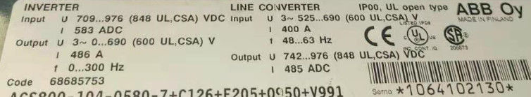 ABB  ACS800-104-0580-7+E205+V991  ACS800-104-0580-7+C126+E205+Q950+V991